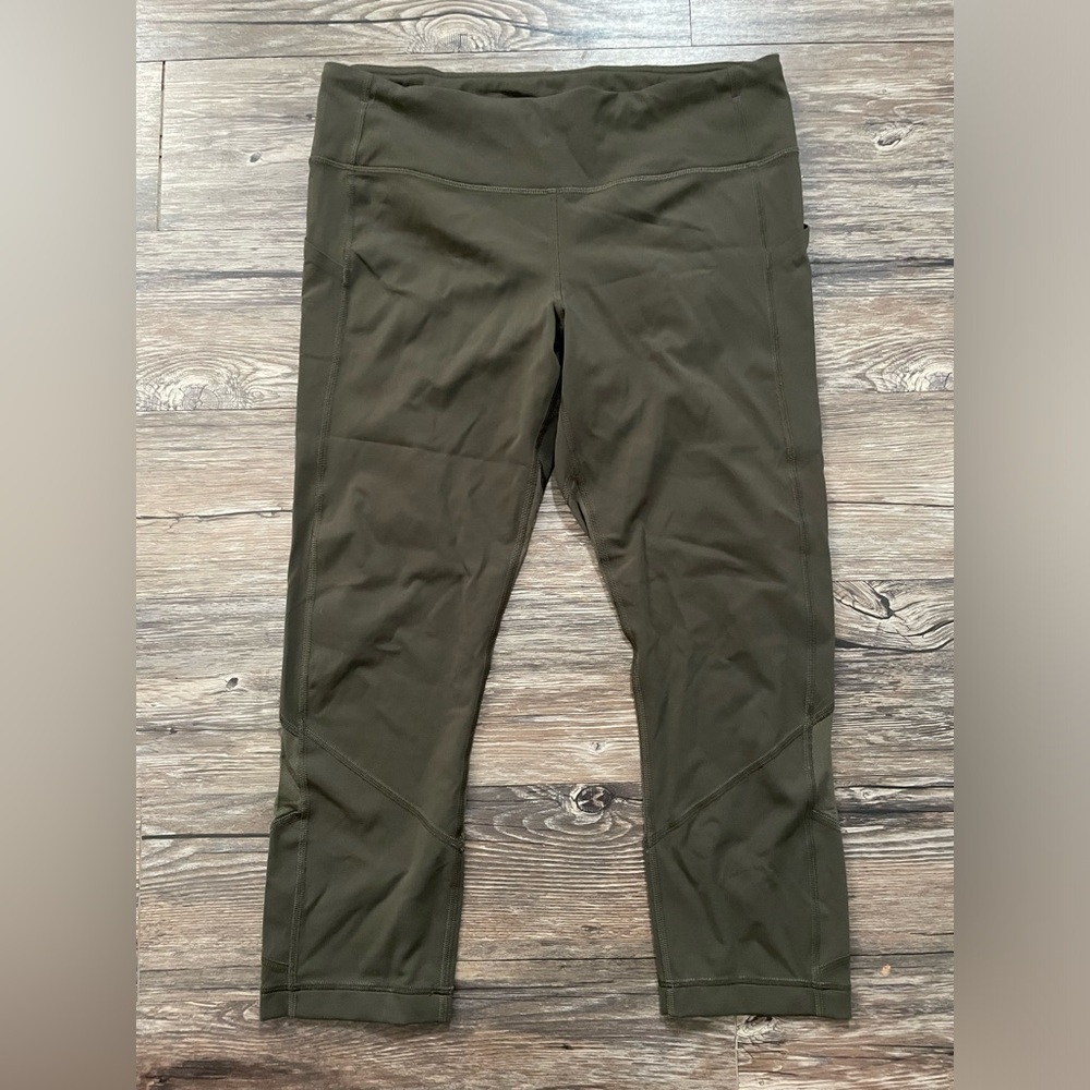 Lululemon Pace Rival Crop Leggings Dark Olive High Rise Size 10 - Picture 5 of 5